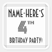 Vierde verjaardag: Art Deco Style + aangepaste naa Vierkante Sticker (Voorkant)