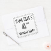 Vierde verjaardag: Art Deco Style + aangepaste naa Vierkante Sticker (Envelop)
