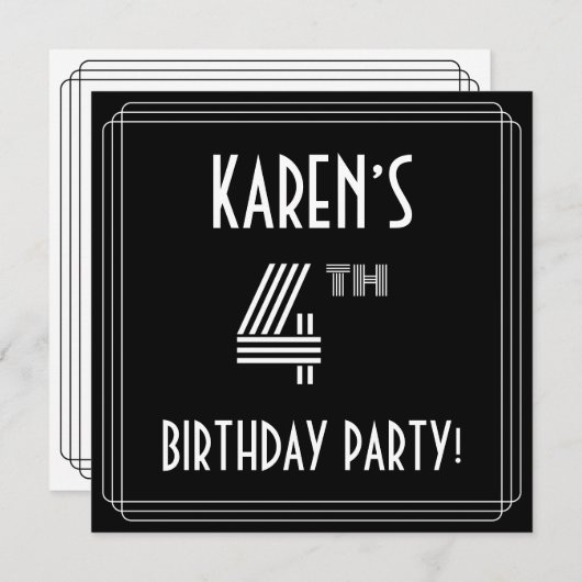 Vierde verjaardag: Art Deco Style met aangepaste n Kaart (Voorkant / Achterkant)