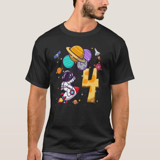 Vierde verjaardag Astronaut Space Balloons 4 jaar T-shirt (Voorkant)