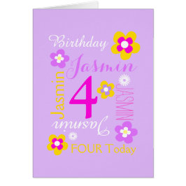 Vierde verjaardag bloem aangepast grafisch paars r