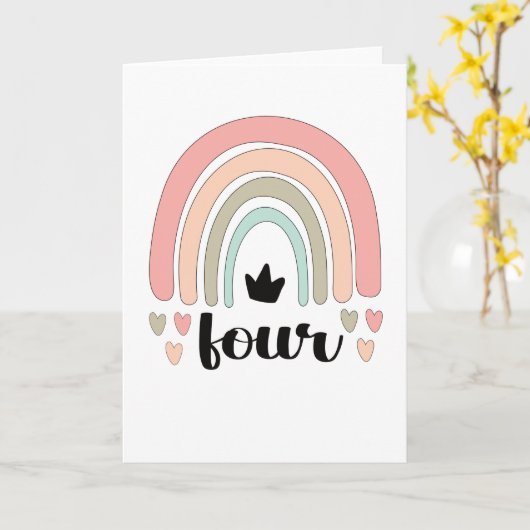 Vierde verjaardag Boho Rainbow Party Kinder 4 jaar Kaart (Gele Bloem)