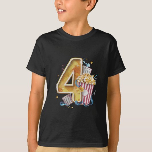 Vierde verjaardag Cinema Magic Popcorn Adventure T-shirt (Voorkant)