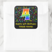 Vierde verjaardag: Colorful Music Symbols, Rainbow Vierkante Sticker (Tas)