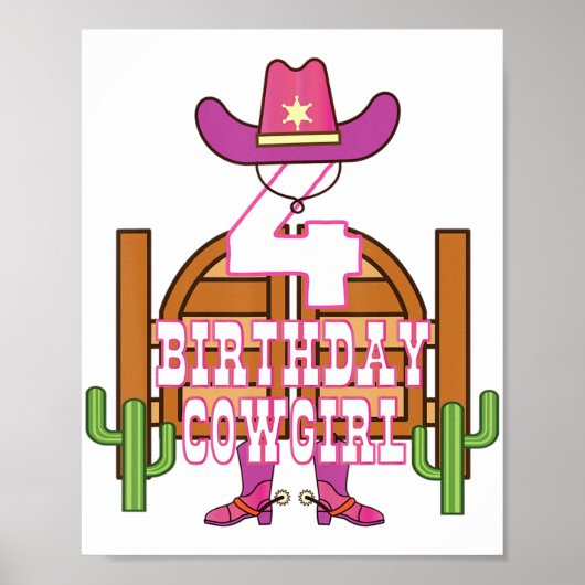 Vierde verjaardag Cowgirl 4 jaar oud meisje Rodeo  Poster (Voorkant)