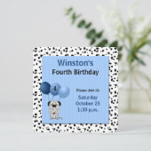 Vierde verjaardag Dalmatiaans thema in blauw Kaart (Staand voorkant)