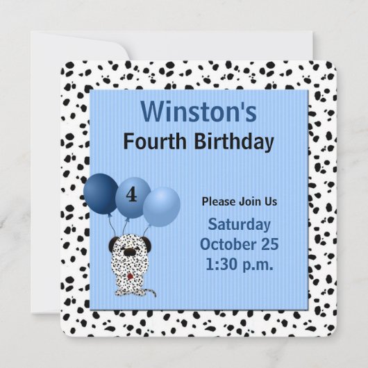 Vierde verjaardag Dalmatiaans thema in blauw Kaart (Voorkant)