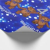 Vierde verjaardag danserende teddybears cadeaupapier (Hoek)