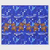 Vierde verjaardag danserende teddybears cadeaupapier (Vlak)