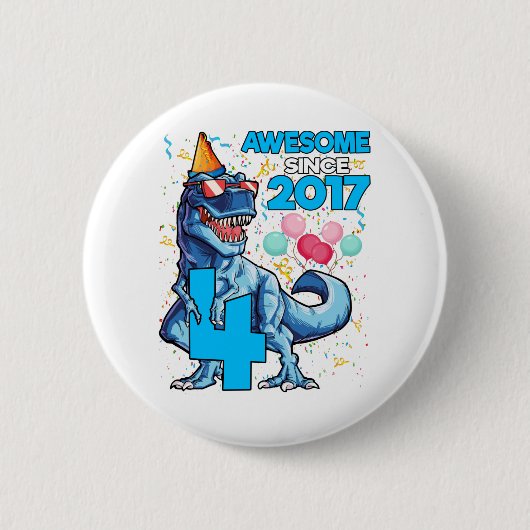 Vierde verjaardag Dinosaur 4 jaar Kinder jongen Ge Ronde Button 5,7 Cm (Voorkant)