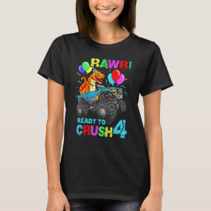 Vierde verjaardag Dinosaur Monster Truck Rawr Vier T-shirt