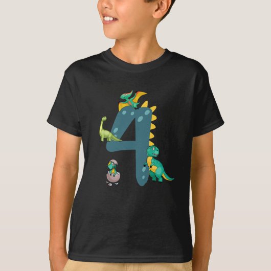 Vierde verjaardag Dinosaur Trex Dino 4 jaar oud T-shirt (Voorkant)