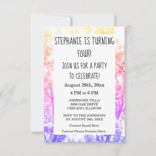 Vierde verjaardag Eigen naam Roze Floral Cool Kaart (Voorkant)