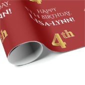 Vierde verjaardag: Elegant, rood, Faux Gold Kijk Cadeaupapier (Rol Hoek)