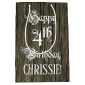 Vierde verjaardag: Fancy, Faux Wood Kijk + Aangepa Medium Cadeauzakje (Voorkant)