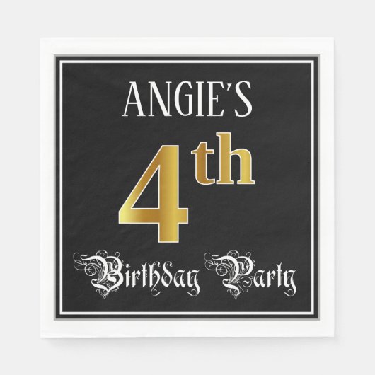 Vierde verjaardag — Fancy script, Faux Gold look Servet (Voorkant)