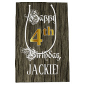 Vierde verjaardag: Faux Gold look & Faux Wood Patt Medium Cadeauzakje (Voorkant)