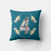 Vierde verjaardag Foto Collage Blauwgroen Blauwe G Kussen (Achterkant)