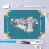 Vierde verjaardag Foto Collage Blauwgroen Blauwe G Tissuepapier (Craft)