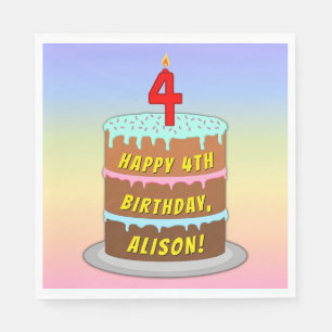 Vierde verjaardag: Fun Cake and Candle + Custom Na Servet