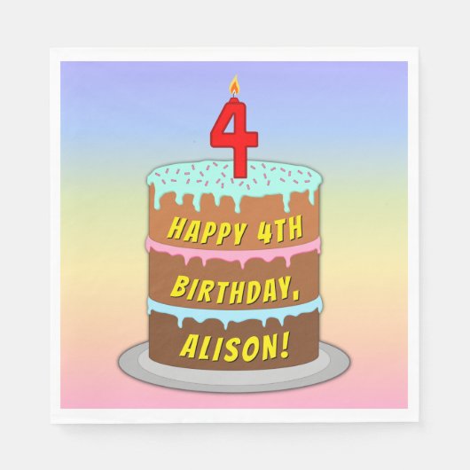 Vierde verjaardag: Fun Cake and Candle + Custom Na Servet (Voorkant)