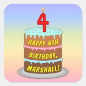 Vierde verjaardag: Fun Cake and Candle + Custom Na Vierkante Sticker (Voorkant)