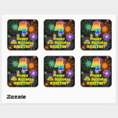 Vierde verjaardag: Fun Fireworks Kijk, regenboog # Vierkante Sticker (Vel)