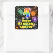 Vierde verjaardag: Fun Fireworks Kijk, regenboog # Vierkante Sticker (Tas)