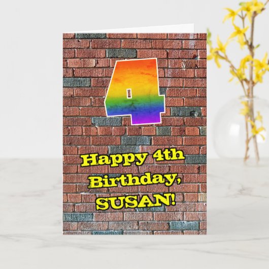 Vierde verjaardag: Fun Graffiti-geïnspireerde rege Kaart (Gele Bloem)