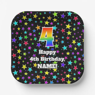 Vierde verjaardag: Fun Stars Pattern and Rainbow " Papieren Bordje