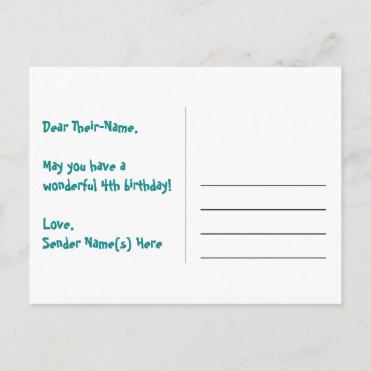 Vierde verjaardag: Fun Stars Pattern, Rainbow 4, n Briefkaart (Achterkant)