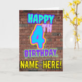 Vierde verjaardag - Fun, Urban Graffiti geïnspiree Kaart (Gele Bloem)