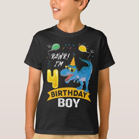 Vierde verjaardag Gift Boy T Rex Dinosaur 4 T-shirt (Voorkant)