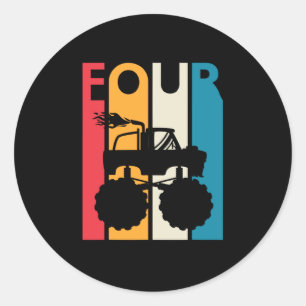 Vierde verjaardag Gift Vier Monster Truck Ronde Sticker