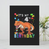 Vierde verjaardag Gifts Kinder Boys Dino T Rex Din Kaart (Staand voorkant)