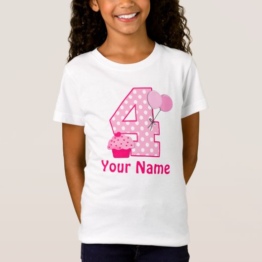 Vierde verjaardag Girl Cupcake Gepersonaliseerd T- T-shirt (Voorkant)