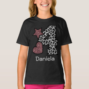 Vierde verjaardag Girl LEOPARD 4 jaar oud V44P T-shirt