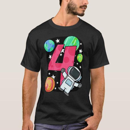 Vierde verjaardag Jongen 4 jaar Astronaut Rocket S T-shirt (Voorkant)