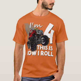 Vierde verjaardag Jongen Monster Truck 4 jaar oude T-shirt