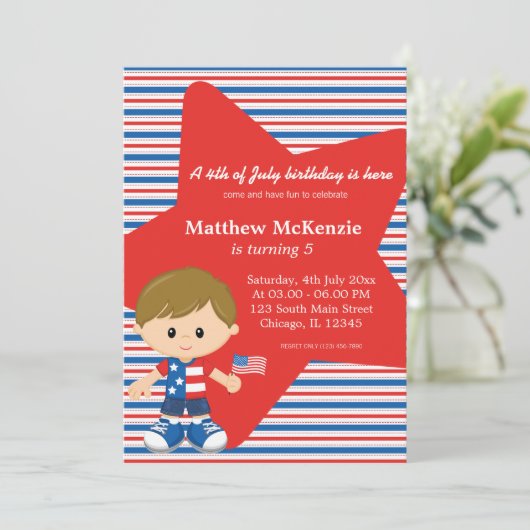 Vierde verjaardag juli kaart (Staand voorkant)