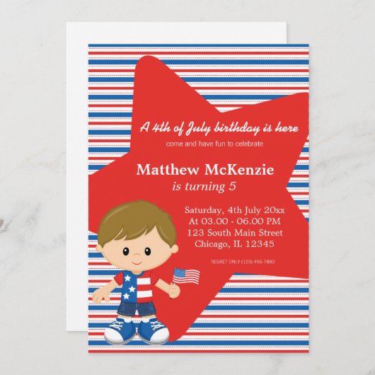 Vierde verjaardag juli kaart (Voorkant / Achterkant)