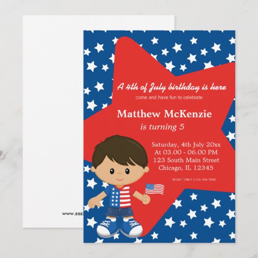 Vierde verjaardag juli kaart (Voorkant / Achterkant)