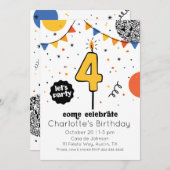 Vierde verjaardag kaars Doodle uitnodiging (Voorkant / Achterkant)