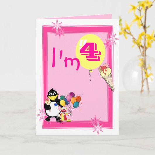 Vierde verjaardag kaart (Gele Bloem)