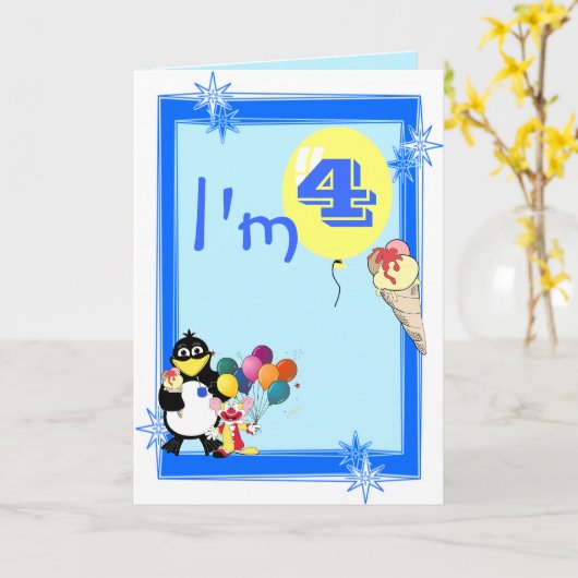 Vierde verjaardag kaart (Gele Bloem)