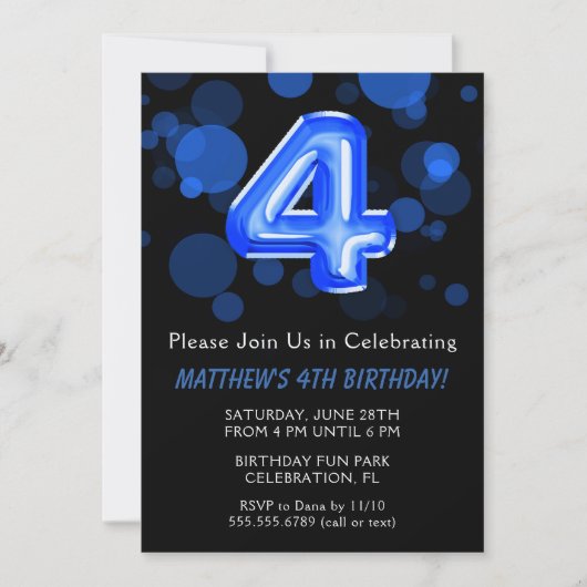 Vierde verjaardag Kinder Blauwe Jongen Partij Kaart (Voorkant)