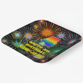 Vierde verjaardag: kleurrijk, gevierd vuurwerk papieren bordje (Gebogen)