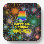 Vierde verjaardag: kleurrijk, gevierd vuurwerk papieren bordje (Voorkant)