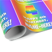 Vierde verjaardag: kleurrijk, vun regenboogpatroon cadeaupapier (Rol Hoek)