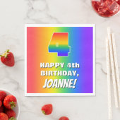 Vierde verjaardag: kleurrijk, vun regenboogpatroon servet (Insitu)